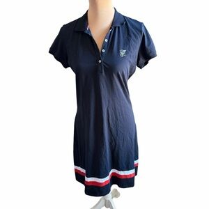 Tommy Hilfiger Navy Polo Midi Dress with Stripe Hem